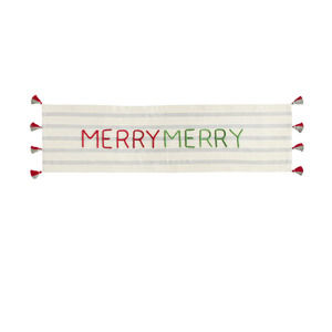 NWT MUDPIE CHRISTMAS "MERRY MERRY" TABLE RUNNER 20" X 72"